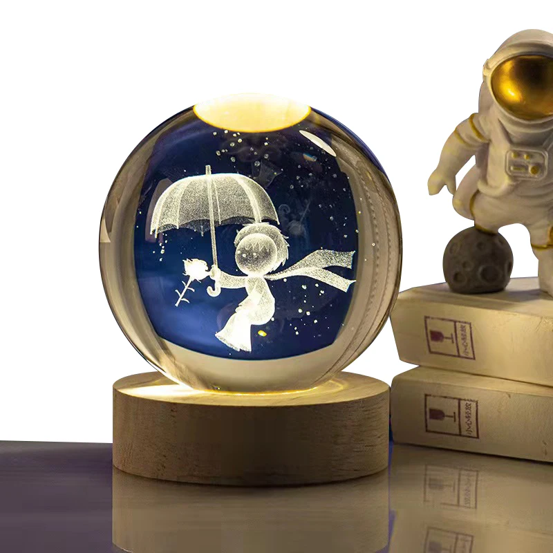 Engraving Customized Baby Photo Glass Ball 3d Interior Crystal Ornament Small Crystal Ball Luminous Night Light Ball