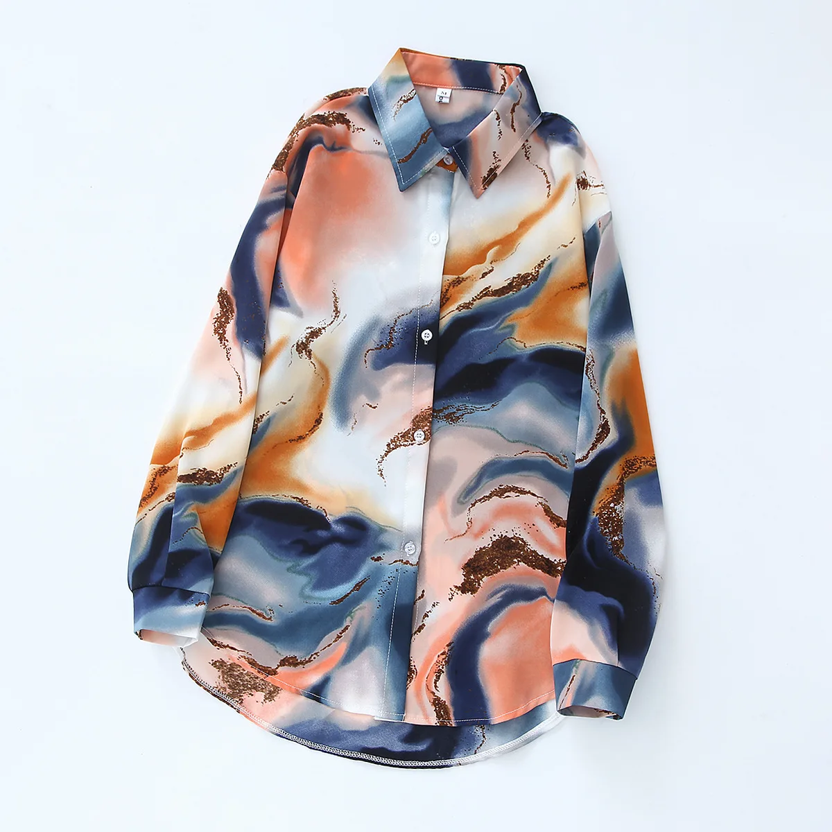 Spring Autumn Fall New Vintage Tie-dye Design Sense Of High-end Foreign French Satin Woman Blouse