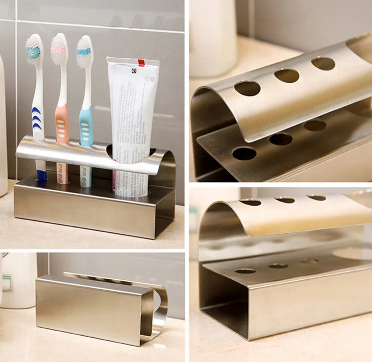 Accessories Organizer Cartoon Slots Toothpaste Stand Stainless Steel Bathroom Kids Toothbrush Holder