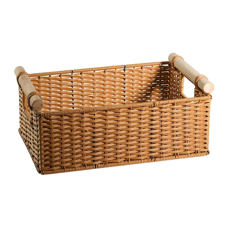 Metal Plastic Rattan Woven Tabletop Storage Basket Home Decor Bread Display Basket for Bathroom & Bedding for Tool Organization