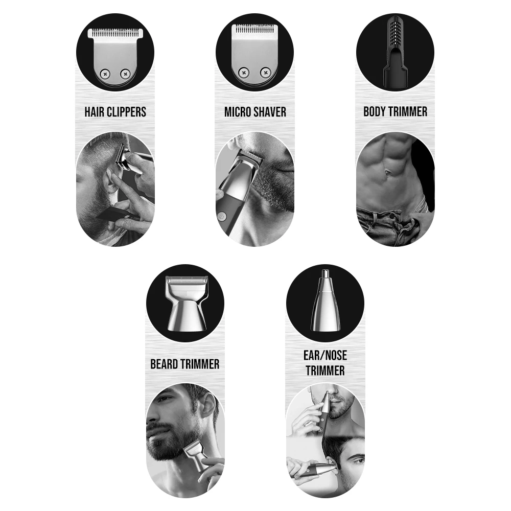 LiLiPRO 5 IN 1 Electric Hair Clipper Barber Razor Shaver Beard Men Shaving Machine Cutting Nose Body Facial Hair Trimmer