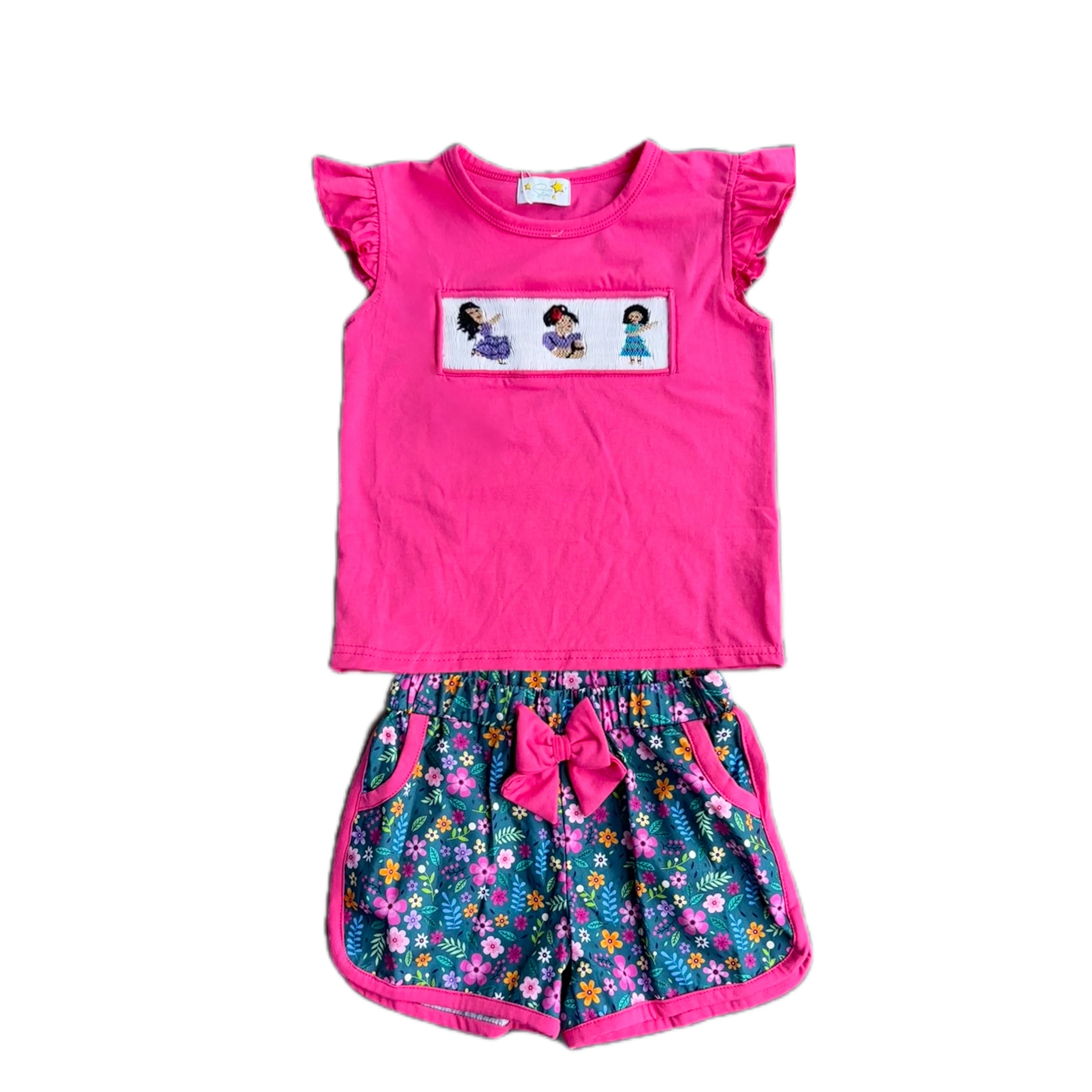 Yihui  OEM ODM bule set sweet custom pattern lovely teen girl set clothes skirt with short wholesale children clothing set smock