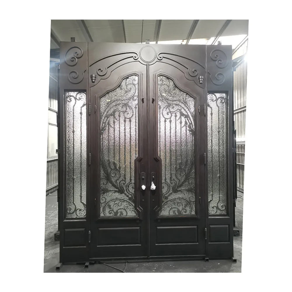 Modern Arch Design Main Exterior Front Double Exquisitely Designed Wrought Iron Exterior Door