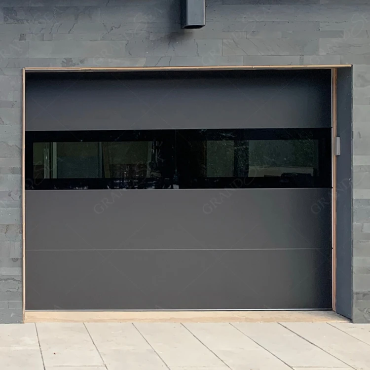 Best price residential sectional tempered glass aluminum black glass garage doors for homes