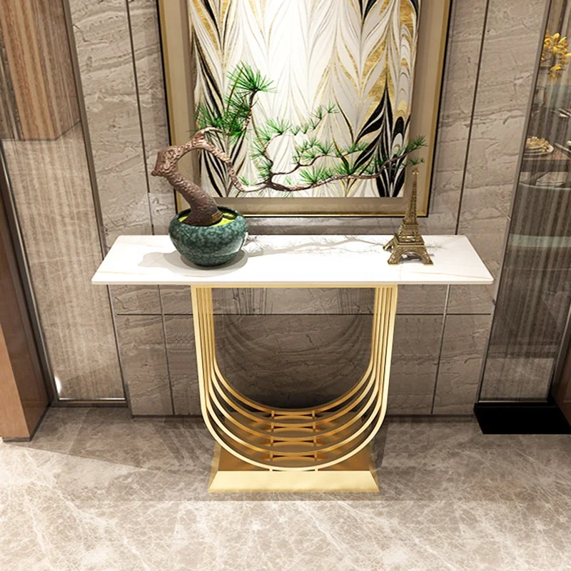 European Nordic Entry Mdf Marble Hallway Console Table Golden Living Room Narrow Modern Mdf Marble Hallway Console Table