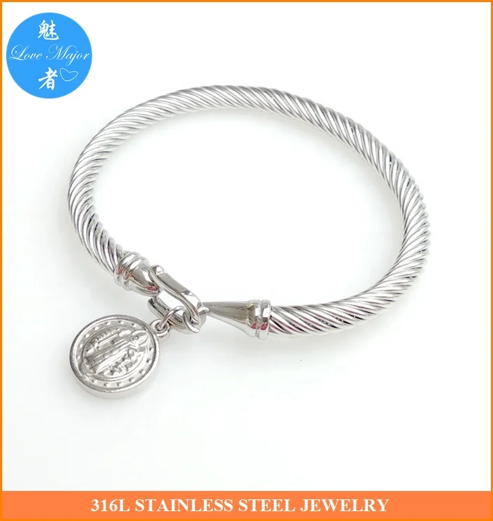 Saint Charm Replace-able Cable Cuff Bangle Fashion Stainless Steel Jewelry Bangle For Women and Men Gift