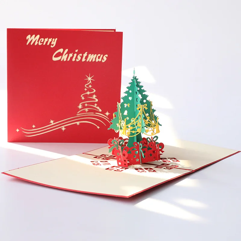 Pop Up Creative 3d Christmas Tree Cards, 3D Handmade Creative Happy Birthday Cards with Envelopes for Xmas New Year Birthday