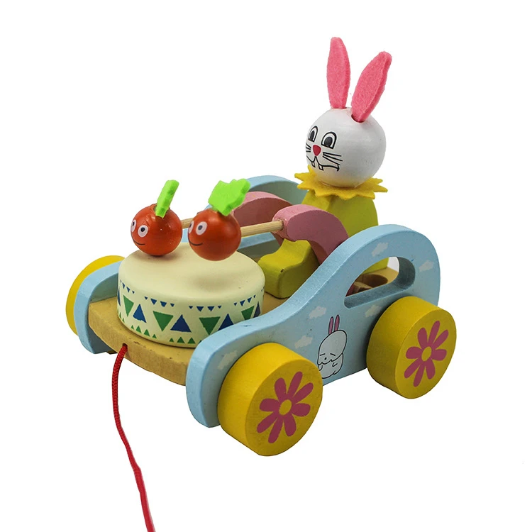 Wholesale Eco-freindly Pull Toy Car Wooden Early Educational Toddler Walking Learning Wooden Toy Car