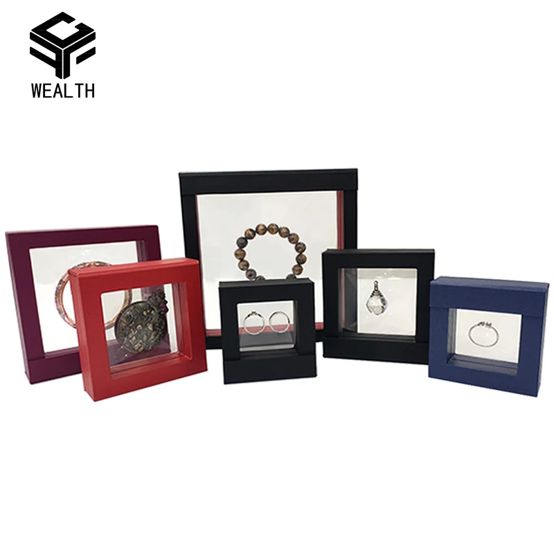 Jewelry 3d Floating Pe Film Suspension Box Transparent Jewelry Display Showcase Storage Ring Earrings Dustproof Packaging Box
