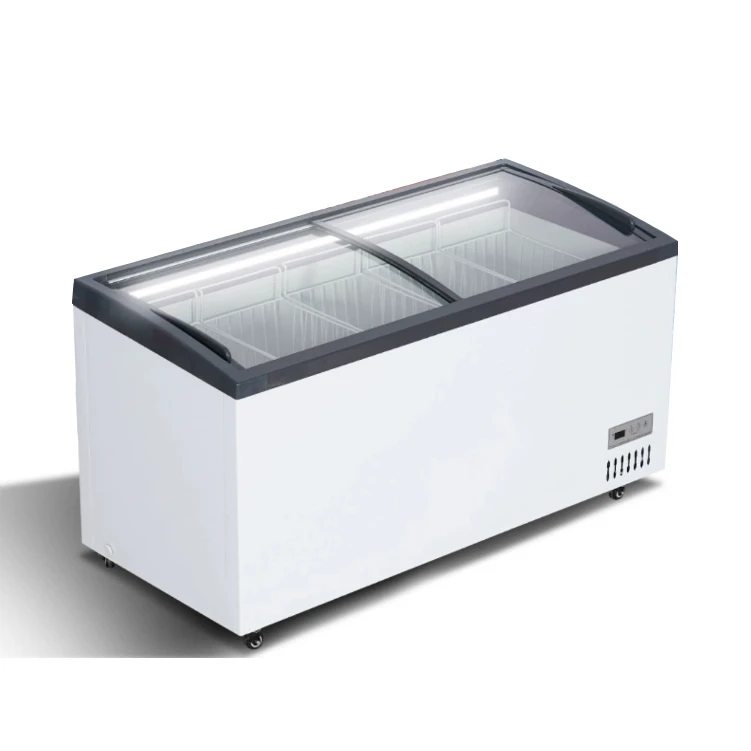 Hot Selling Commercial Curved Glass Top Chest Freezer for Sale Small Ice Cream Deep Freezers For Supermarket