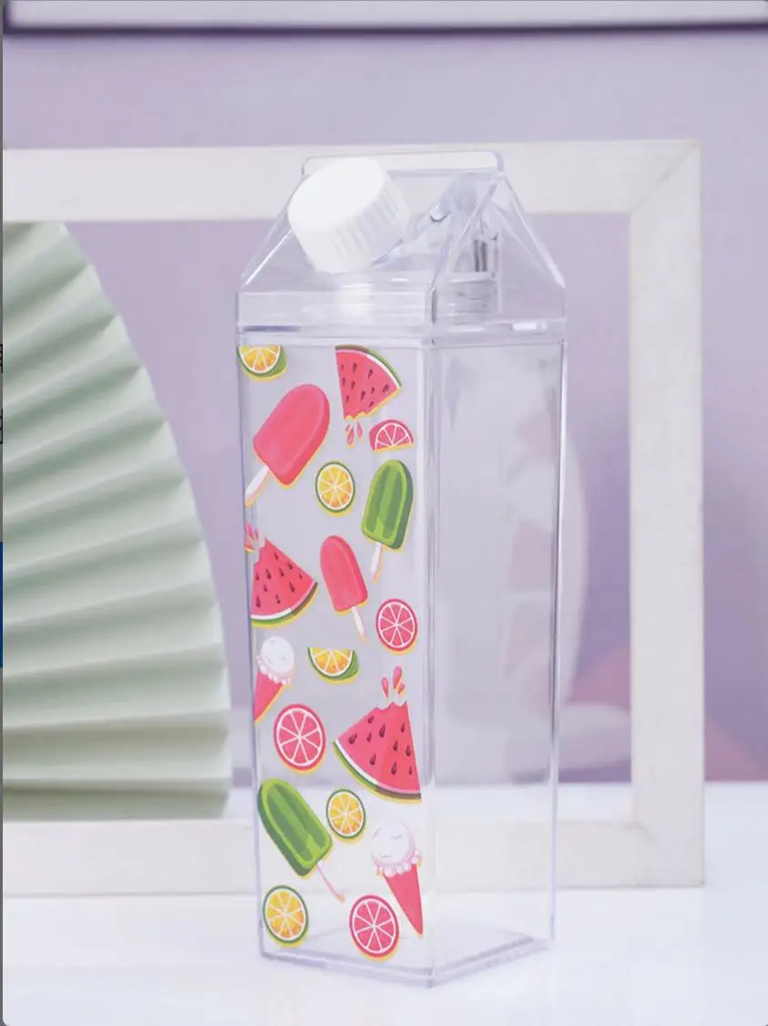 
Custom Logo plastic blue unicorn water bottle, milk carton bottles 