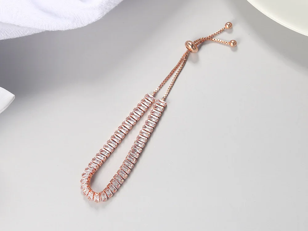 RFJEWEL Best Seller Gold Rose Gold Black Gold Plated Colorful Birthstone Adjustable Bracelet With Rectangle Gemstones For Women