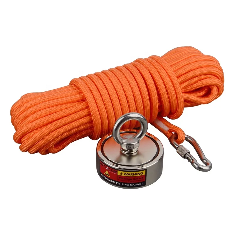 Fishing Magnet Double Sides Combined 1320lb Magnetic Pull Force Heavy Duty Neodymium Magnet N52  15M Durable Rope