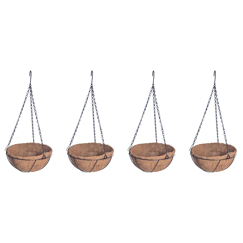 Round Metal Hanging Basket with Nature Coconut Fiber  Liner for Garden Planter Pot /set 2/set 3/set4