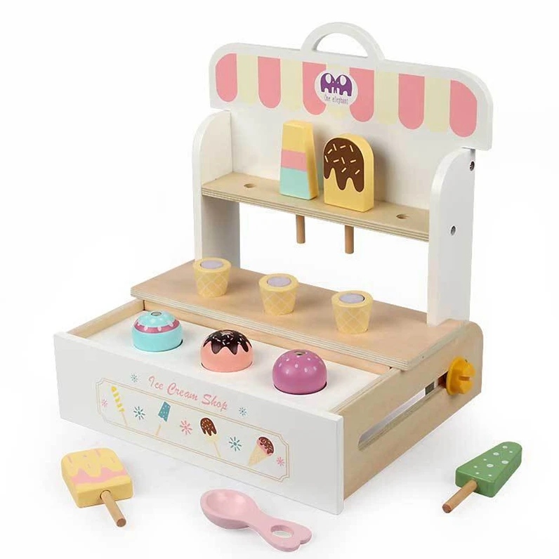 Kid Wooden Play Kitchen Cooking Toy Felt Food Toys For Kitchen Game Ice Cream Toy Set