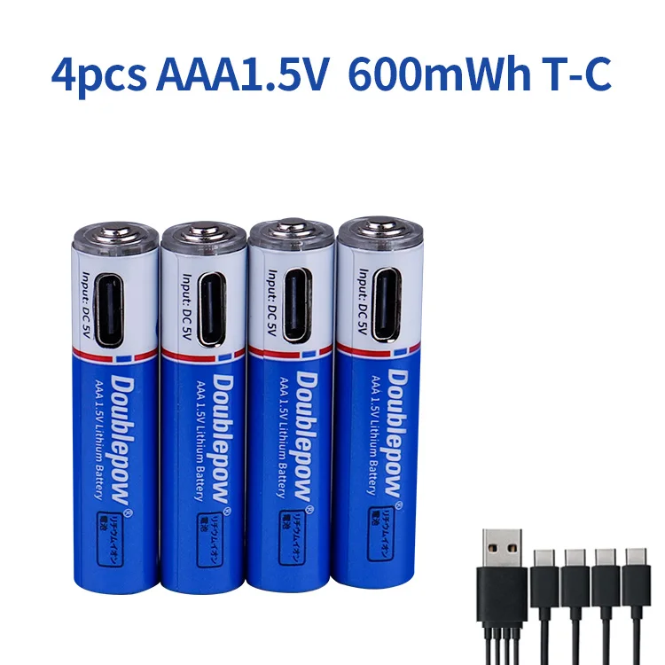 AAA 1.5V 600mwh Lithium Cylindrical Rechargeable Battery Home USB Type C Charger 1.5V lithium ion battery for Fans