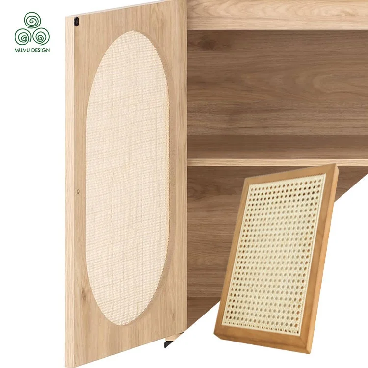 MUMU Bedroom Clothes Cabinets 3 Panel Art Decorative Rattan Bamboo Replacement Kitchen Cabinets Doors