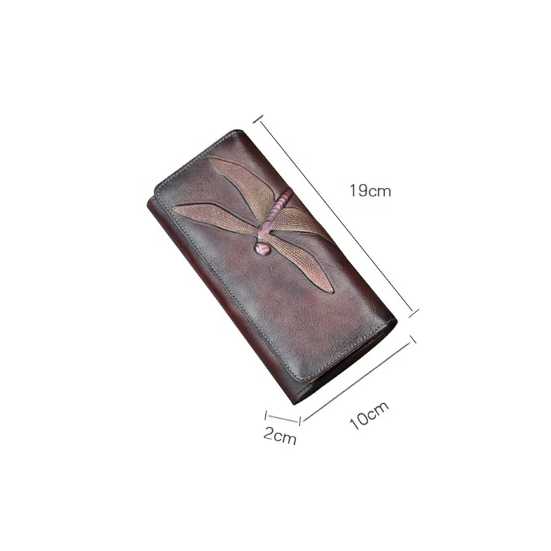 
2021 New Arrivals Manual Retro Long Woman Wallets Bifold Wallet Leather Genuine Cow Leather Female Purse Ethnic Style Clutch Bag 