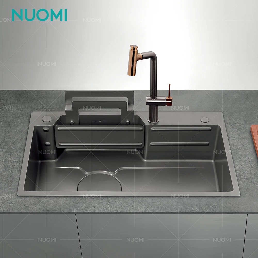 NUOMI WRIGHT Luxury Multifunction Kitchen Sink Stainless Steel Undermount Sink Smart Single Bowl Handmade Kitchen Sink
