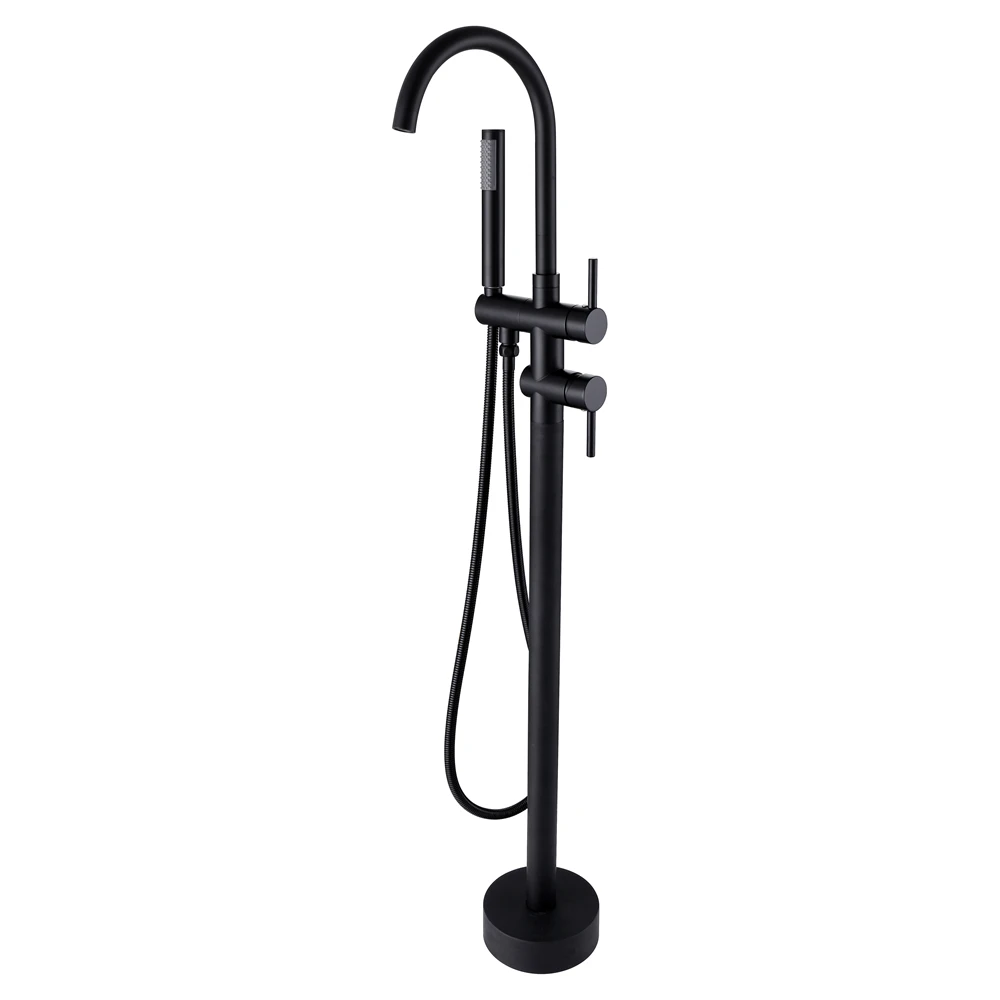 Aqua Gallery Bathroom Faucet Hot Cold Water Faucet Matt Black Finish Brass Floor Stand Bathtub Faucet