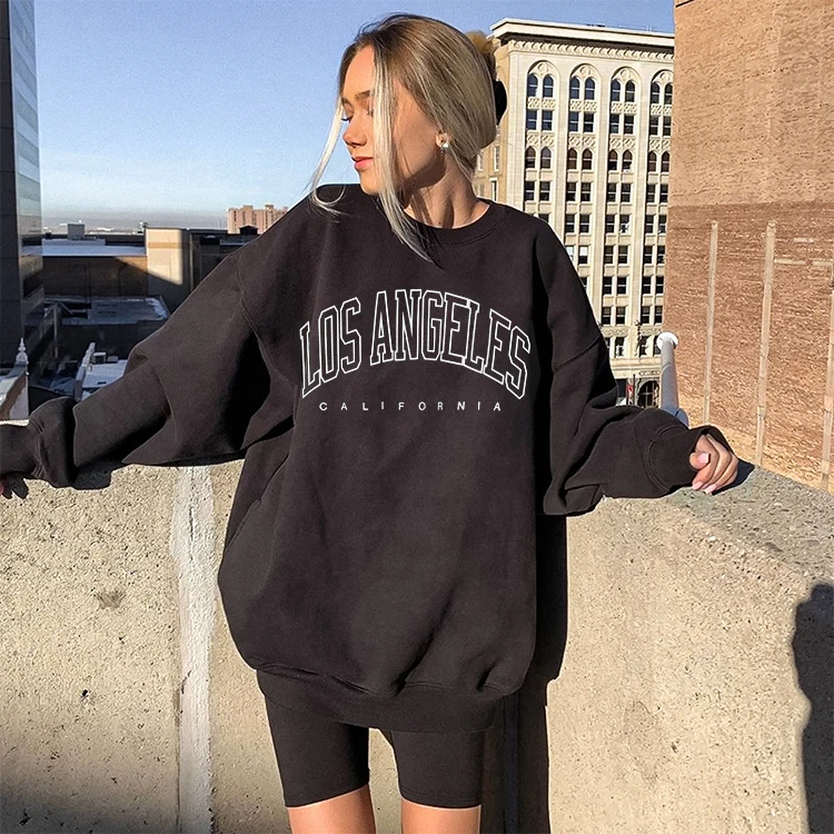 Newly Winter Fashion Casual Crew Neck Print Loose Vintage Pullover Womans Oversized Sweatshirt