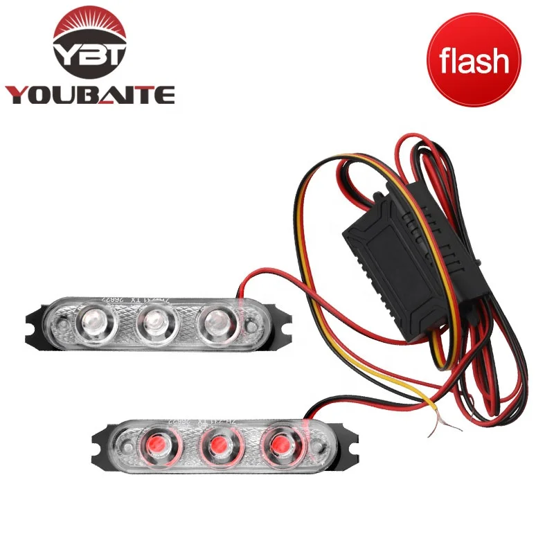 High Lumen 3 LED One-To-Two Car Grid Flashing Warning Lights Emergency Car Safety Caution Beacon Strobe Light Car Warning Light