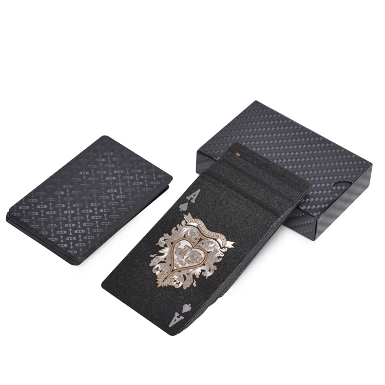 Пользовательские карты ПВХ водонепроницаемый покер настольная игра двухэтажный пластиковый логотип черная бумага для печати игральные