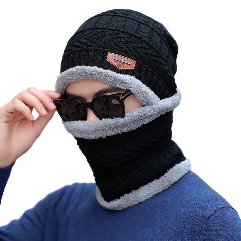 Модные Лыжные вязаные теплые мужские зимние шапки шапка с шарфом