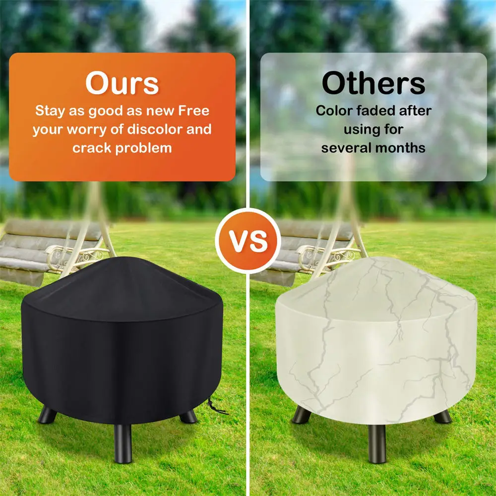 Full Coverage Patio Round Fire Pit Cover Dustproof Anti UV Tear Resistant Waterproof Outdoor Fire Pit Cover