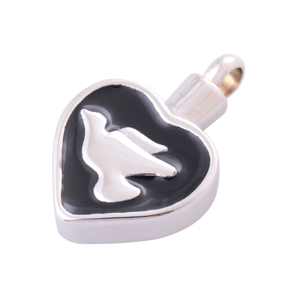 Stainless Steel Dove Hollow Heart Capsule Pendant Memorial Jewelry
