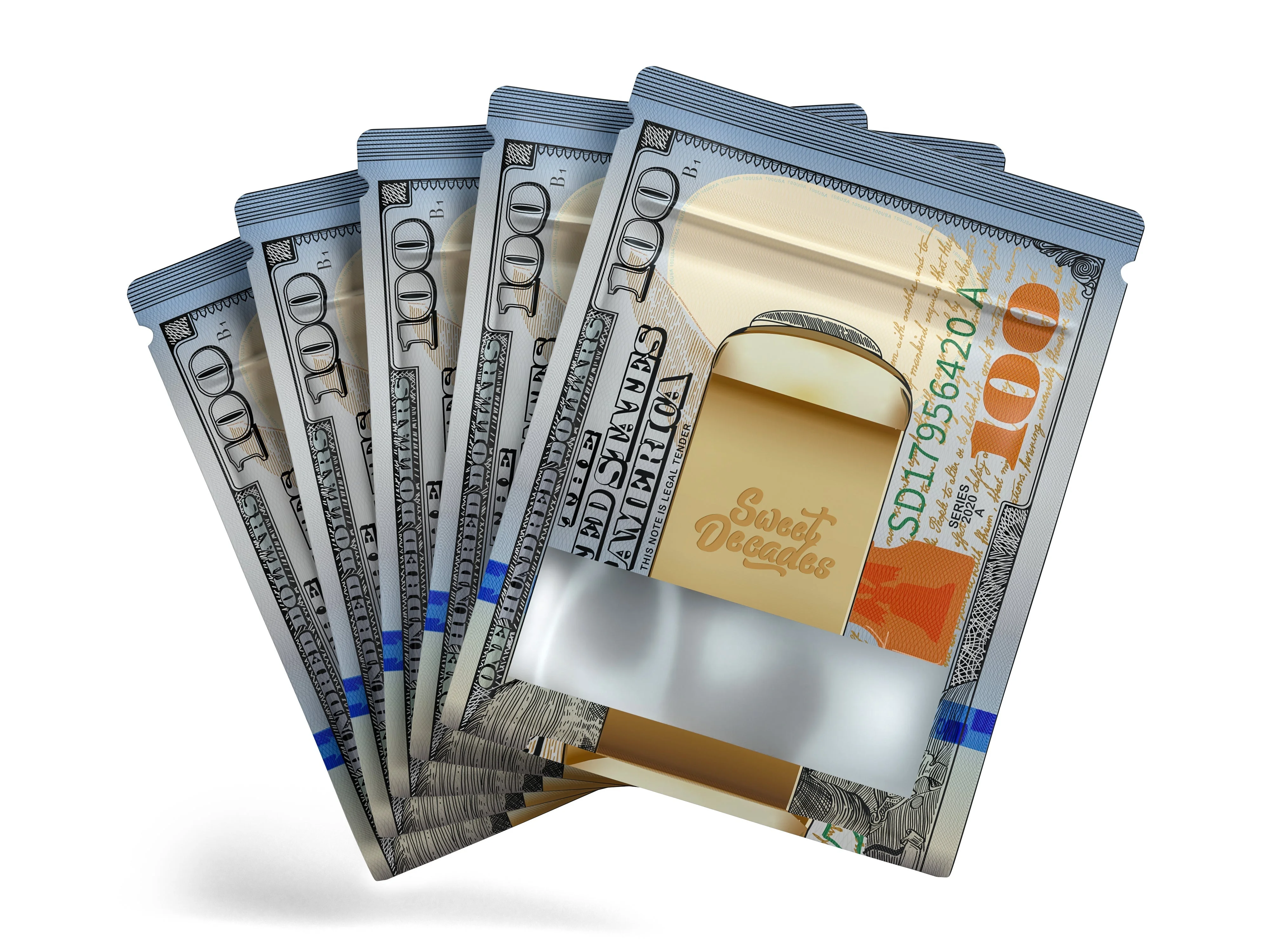 100 PCS Dollar Sign Pattern Money 1g-3.5g Mylar Bags Smell Proof Bag Tobacco Accessories U.S. Dollars Zip lock Bag Props Pouch