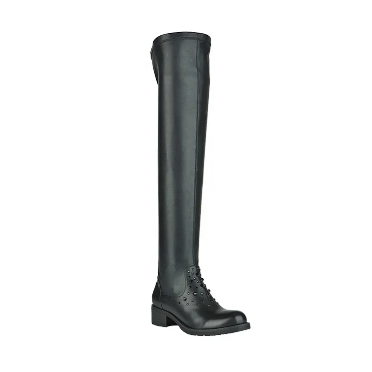 custom oem black russian winter over the knee women leather boots