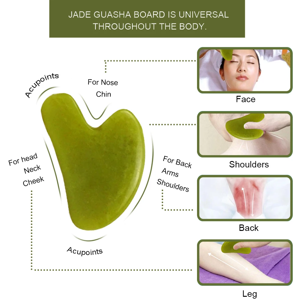 Face Slimming Green Crystal Stone facial Scraping Massage Tool Green Quartz Jade Guasha Board