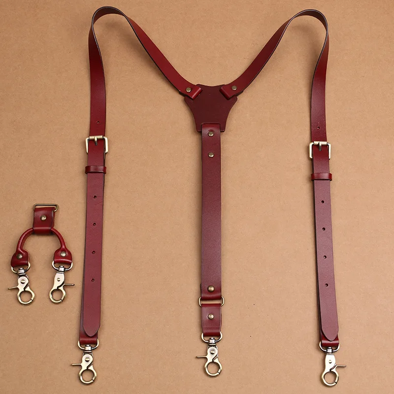 Hot Selling Youth Real Leather Hook Suspenders Sling Strap Casual Fashionable Shoulder Straps for Men for Wedding Decorations