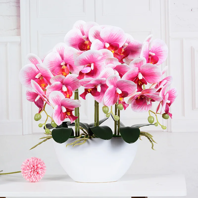 Hot Selling Realistic Ceramic Pot Orchid Arrangement Natural Garden Artificial Potted Flowers Graduation Easter Christmas New