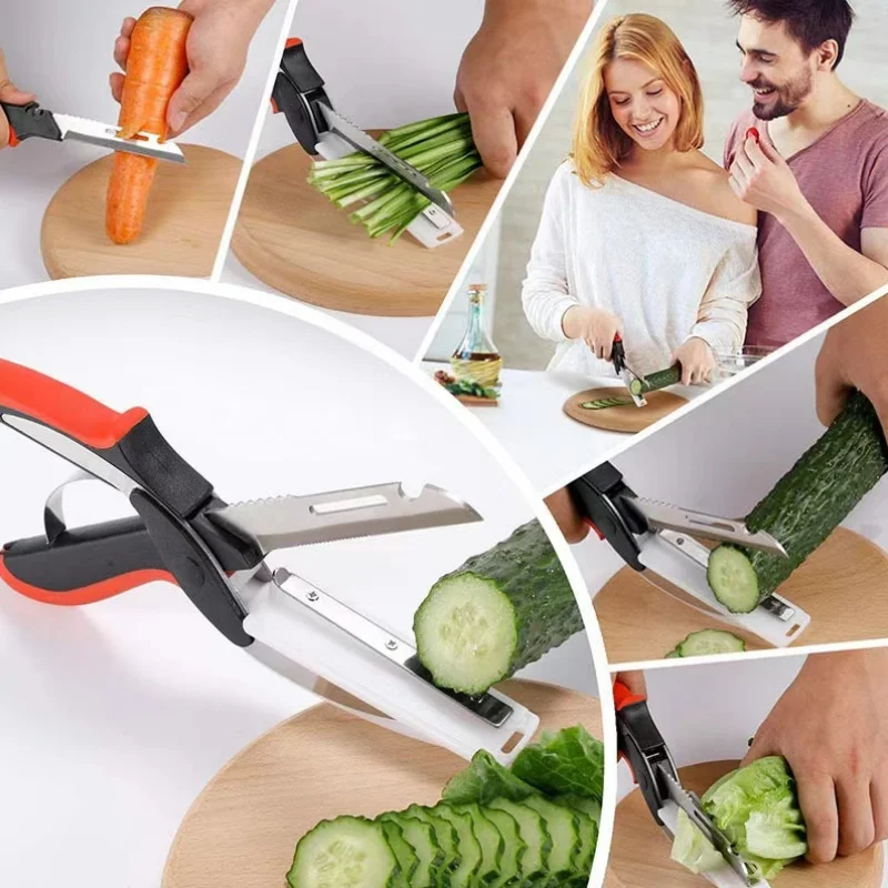 Detachable 6-in-1 Kitchen Scissors with Cutting Board Fruit Vegetable Meat Cutter Bottle Opener Fish Scale Scraper Food Shears