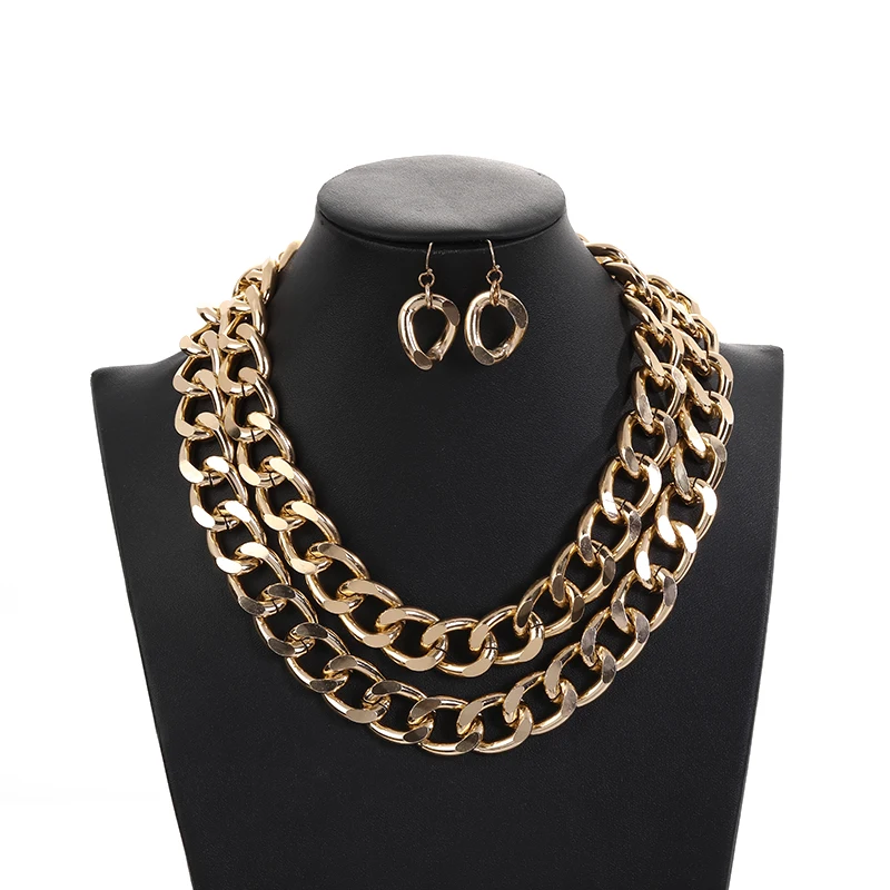 Factory Custom Gold Plated Wide Chain  Necklace Earrings Set Trendy Costume Design Jewelry Gift Elegant Jewelry Sets
