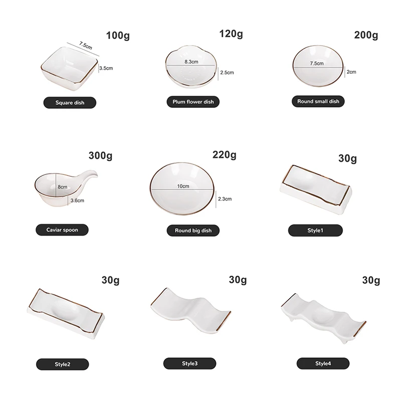 Factory Bulk Porcelain Bone China Chopsticks Rest White Gold Rim Ceramic Small Soy Sauce Dish Serving Tableware