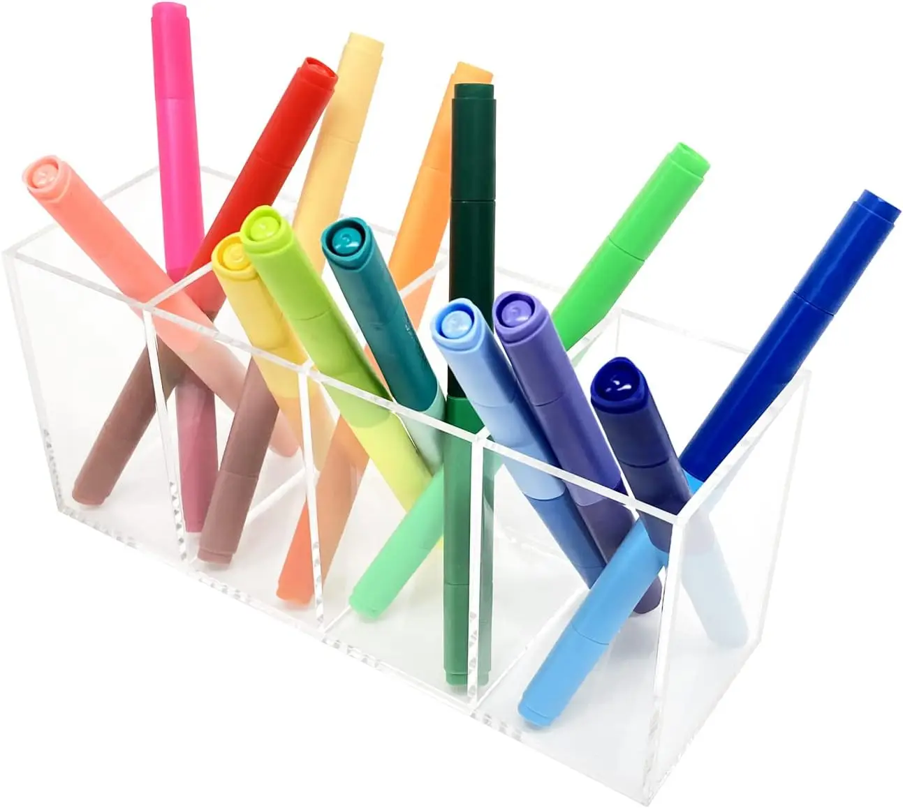 Pen Holder Makeup Brush Holder 4 Compartments Organizer with Removable Dividers for Desk Cosmetic Storage Office Accessory