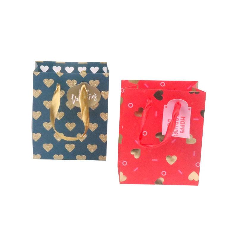 Wholesale Custom Logo Simple Love pattern Craft Kraft Cardboard Folding Shopping Paper Bags With Handle