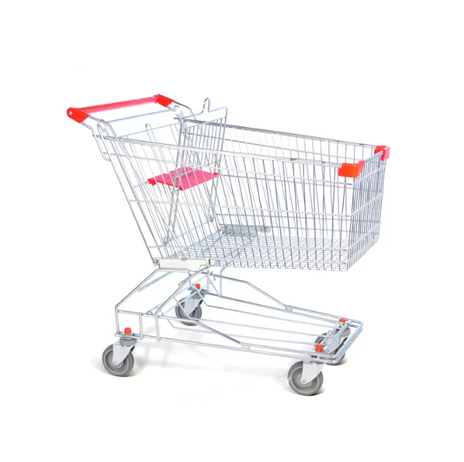 Manufacturer 125L hot sale Asian style rolling metal grocery supermarket shopping trolley cart