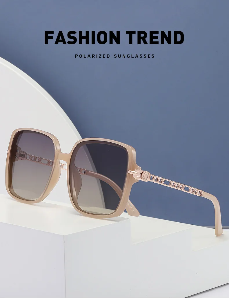 2024 High End Quality Polarized Lenses TR90 Elastic Frames Metal Chain Big Square Shades Sunglasses