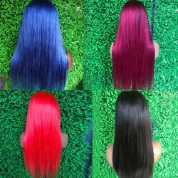 Red Color Human Hair Wigs with Bangs Straight Lace Front Wigs Cuticle Brazilian Virgin Hair Glueless Lace Wigs Bleached Knots