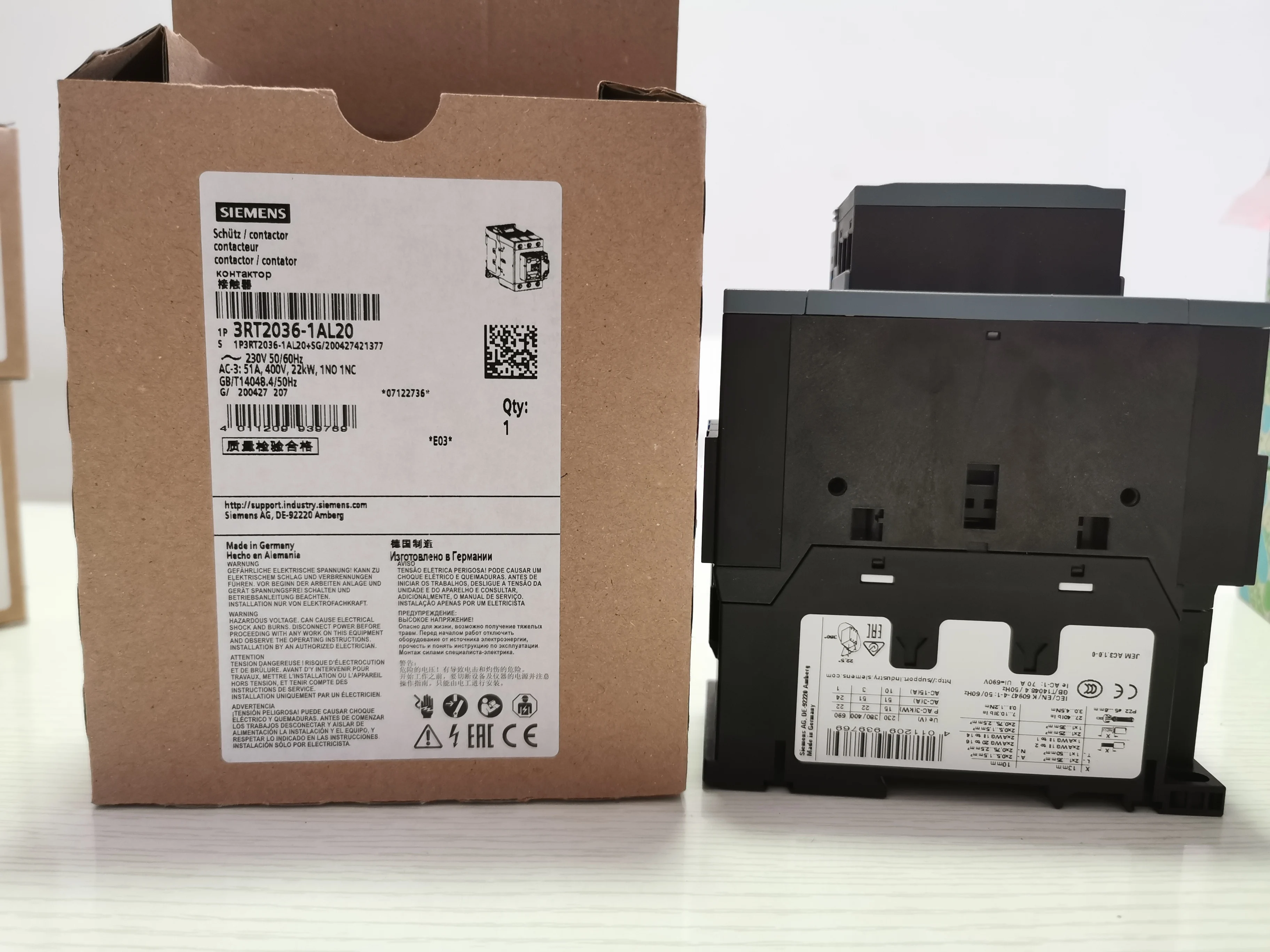 Siemens 3RT2036-1AL20 мощность AC-3 22kW /400V 1NO + 1NC 50/60Hz 3-Полюсные размер S2 винтовые