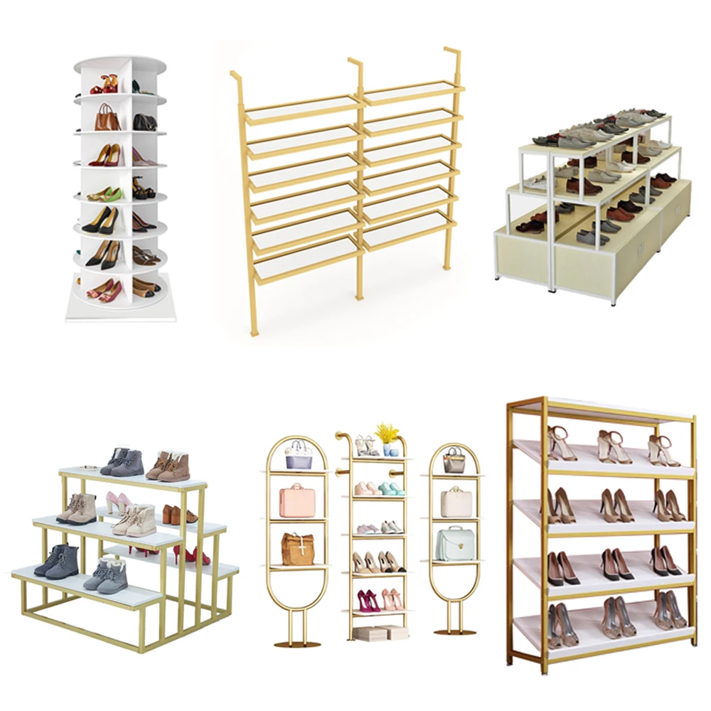 OEM Footwear Brand Logo Retail Shoes Stand Display Chain Store Fixtures Steel Powder Coated Display Rack Shoes Wall Shelves