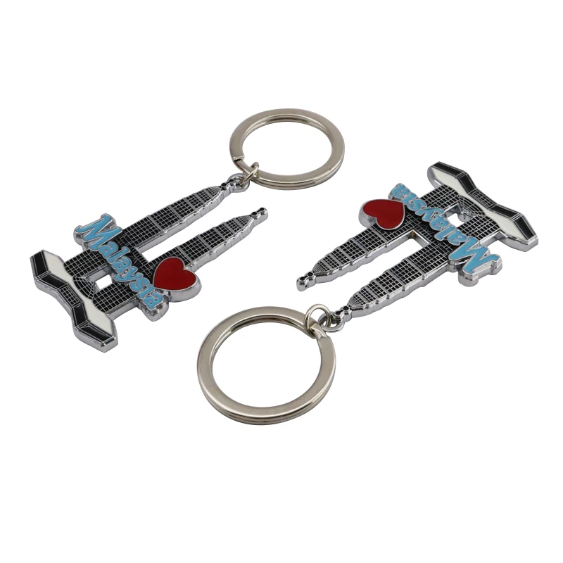Customized Metal twin towers tourist attractions car pendant promotional gift keychain