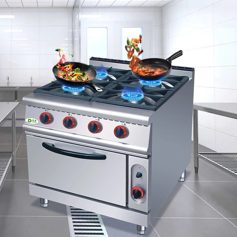 Catering equipment Freestanding 4 /6 burners gas stove with oven cheap price cooker with commercial gas deck oven for restaurant