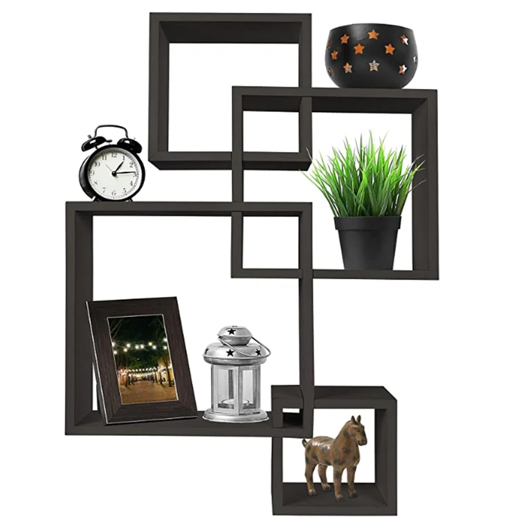 Hot sale 4 cube intersecting wall mounted floating shelves wooden shelf wall cube