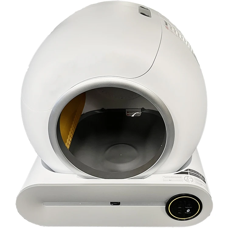 Beige Cat Litter Box with UV Air Cleaner and Anti-Splashing Feature Efficient Durable Plastic Odor Removal Pet Toilet