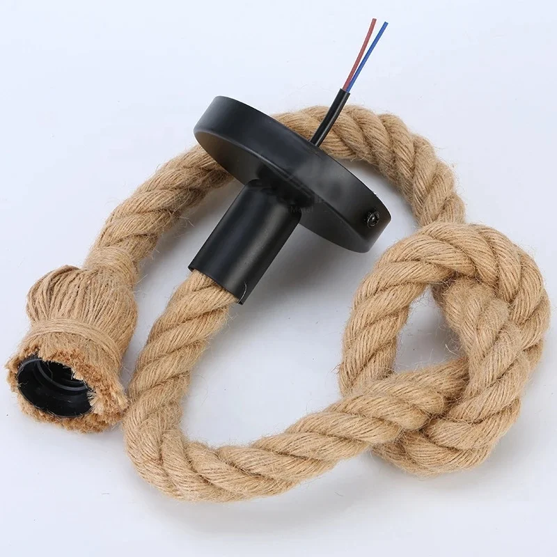 Hemp Rope Pendant Light Fixture E26 E27 Single Two Heads Retro Hanging Lamp Lantern Cable Modern Chandelier